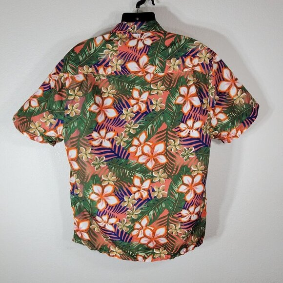 Uzzi Mens XL Hawaiian Floral Short Sleeve Shirt Green/Orange Tropical Button-Up - Picture 6 of 10